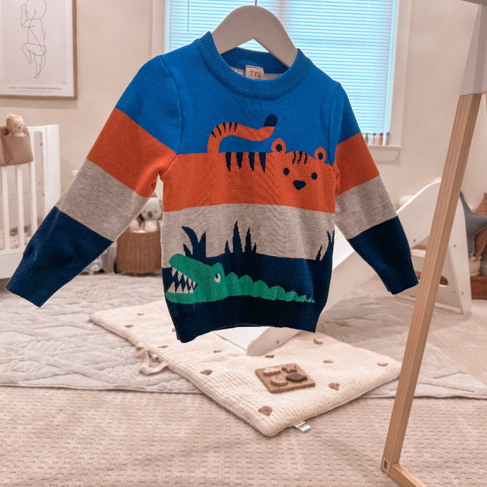 ! Gebreide Jongens Trui met Dieren – 100% Katoen